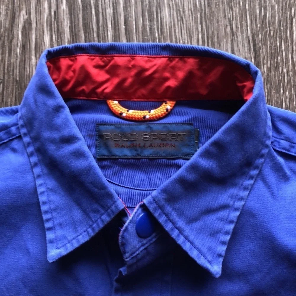 RARE Vintage Polo Ralph Lauren Sport Classic Fit Utility Shirt Blue Yellow Green